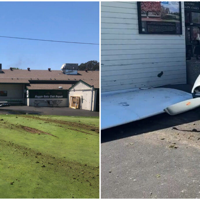 Tragedia sfiorata su un campo da golf: un aereo precipita vicino a un giocatore. L’elogio al pilota: “Si è spostato su una zona sicura”