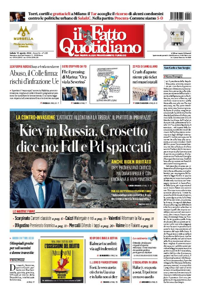 Copertina di sabato 10 Agosto 2024