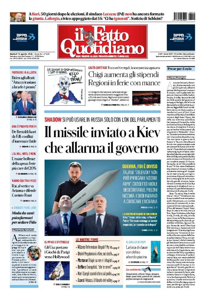 Copertina di martedì 13 Agosto 2024