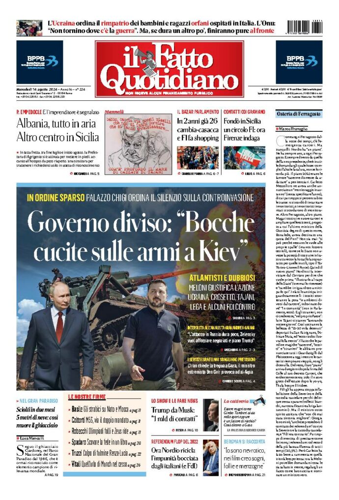 Copertina di mercoledì 14 Agosto 2024