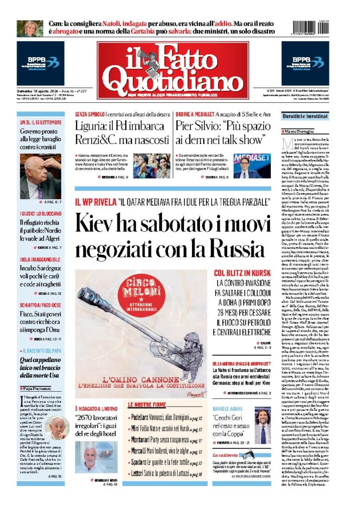 Copertina di domenica 18 Agosto 2024