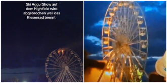 Copertina di Due cabine di una ruota panoramica in fiamme durante un festival di musica rock: le riprese dell’incidente fanno il giro del web