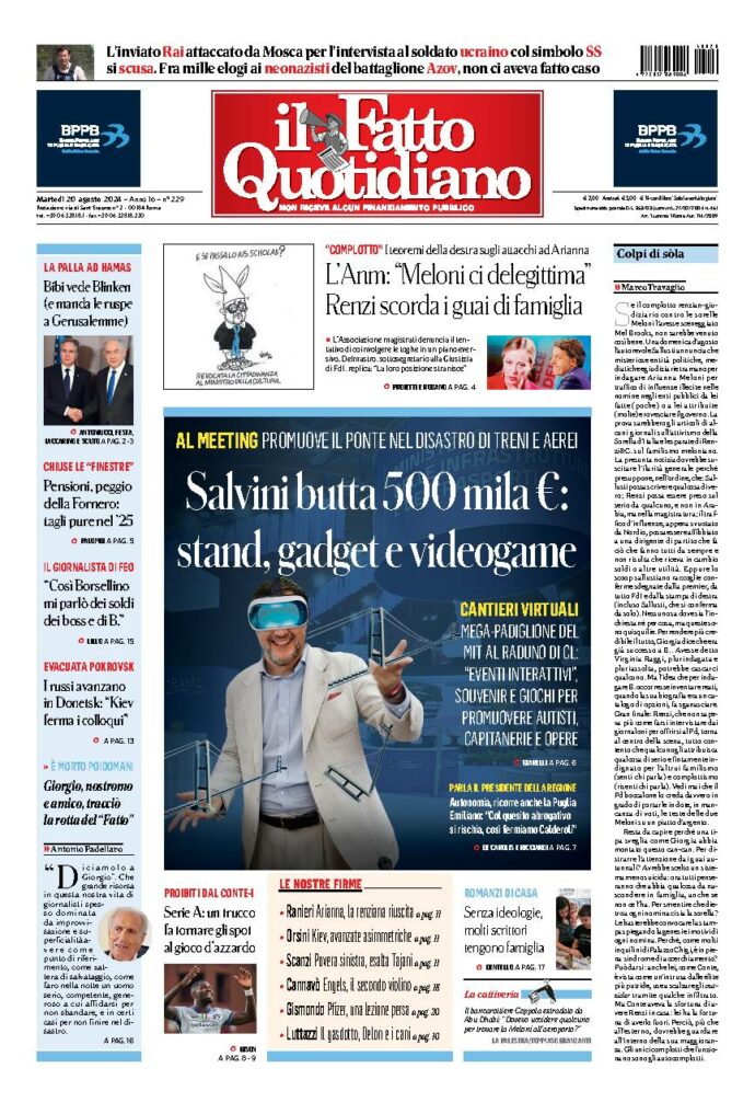 Copertina di martedì 20 Agosto 2024