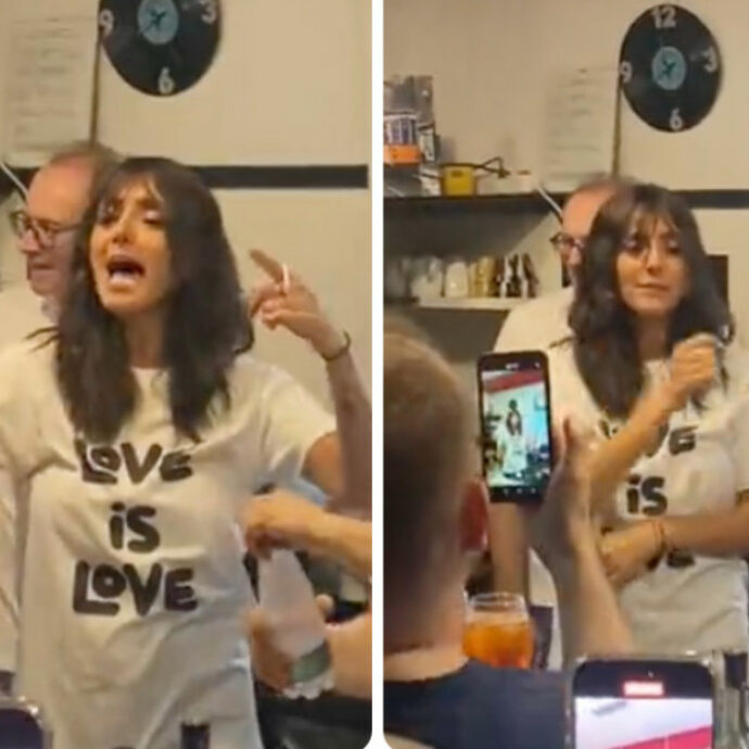 Ambra Angiolini, show a sorpresa al bancone del bar: canta e balla “T’appartengo” davanti a un pubblico in delirio – IL VIDEO