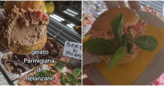 Copertina di Nasce il gelato alla parmigiana di melanzane: l’idea di una gelateria campana diventa virale. L’ironia del Web: “A quando quello con pasta a vongole?”