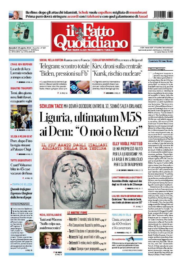 Copertina di mercoledì 28 Agosto 2024