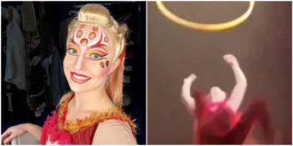 Copertina di Cade da cinque metri d’altezza durante un’esibizione al Cirque du Soleil: momenti di paura per l’artista Mariia Konfektova