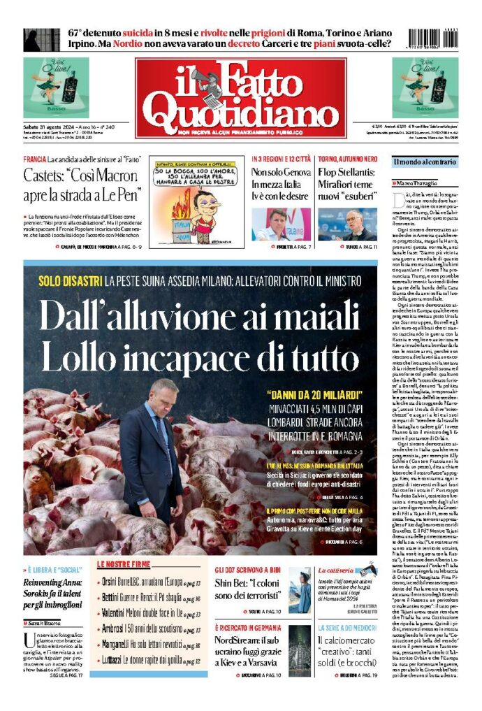 Copertina di sabato 31 Agosto 2024