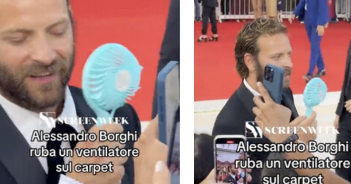 Venezia 2024, Alessandro Borghi cede al caldo e “ruba” un ventilatore (quasi) come Caterina Balivo – Il video