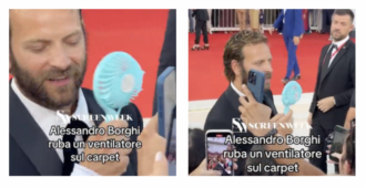 Copertina di Venezia 2024, Alessandro Borghi cede al caldo e “ruba” un ventilatore (quasi) come Caterina Balivo – Il video