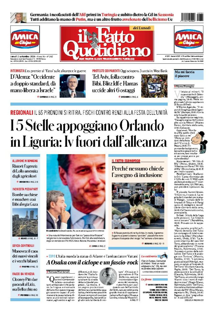 Copertina di lunedì 2 Settembre 2024