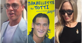 Copertina di Francesco Totti con il suo libro di barzellette ha riunito Angelina Jolie e Brad Pitt: la geniale idea di un fan al Festival di Venezia – IL VIDEO