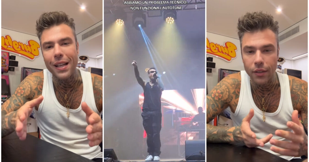 Fedez stona al concerto e il video diventa virale su TikTok. Lui si giustifica: “Ho cantato di mer*a, ma non sono Celine Dion ed è colpa dell’autotune”