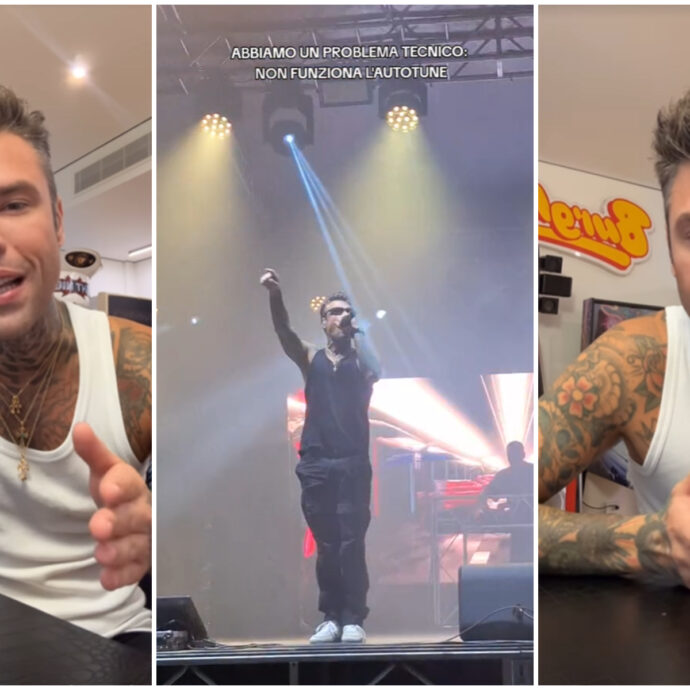 Fedez stona al concerto e il video diventa virale su TikTok. Lui si giustifica: “Ho cantato di mer*a, ma non sono Celine Dion ed è colpa dell’autotune”