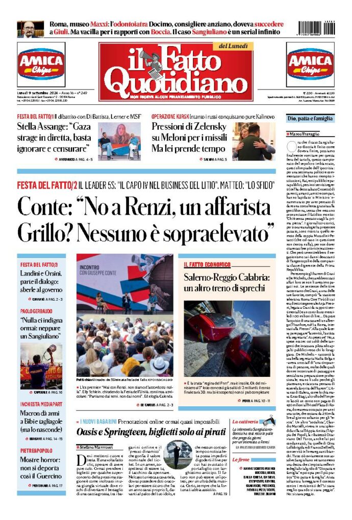 Copertina de Il Fatto Quotidiano di Lun 9 Settembre 2024