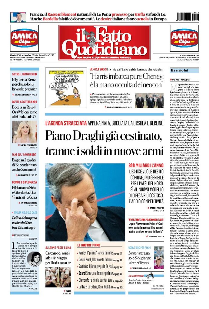Copertina de Il Fatto Quotidiano di Mar 10 Settembre 2024