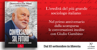 Copertina di Giulio Gambino presenta le sue “Conversazioni sul futuro” con il sociologo Domenico De Masi: in libreria per PaperFirst