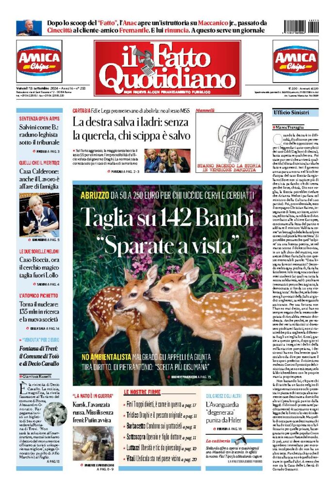 Copertina di venerdì 13 Settembre 2024