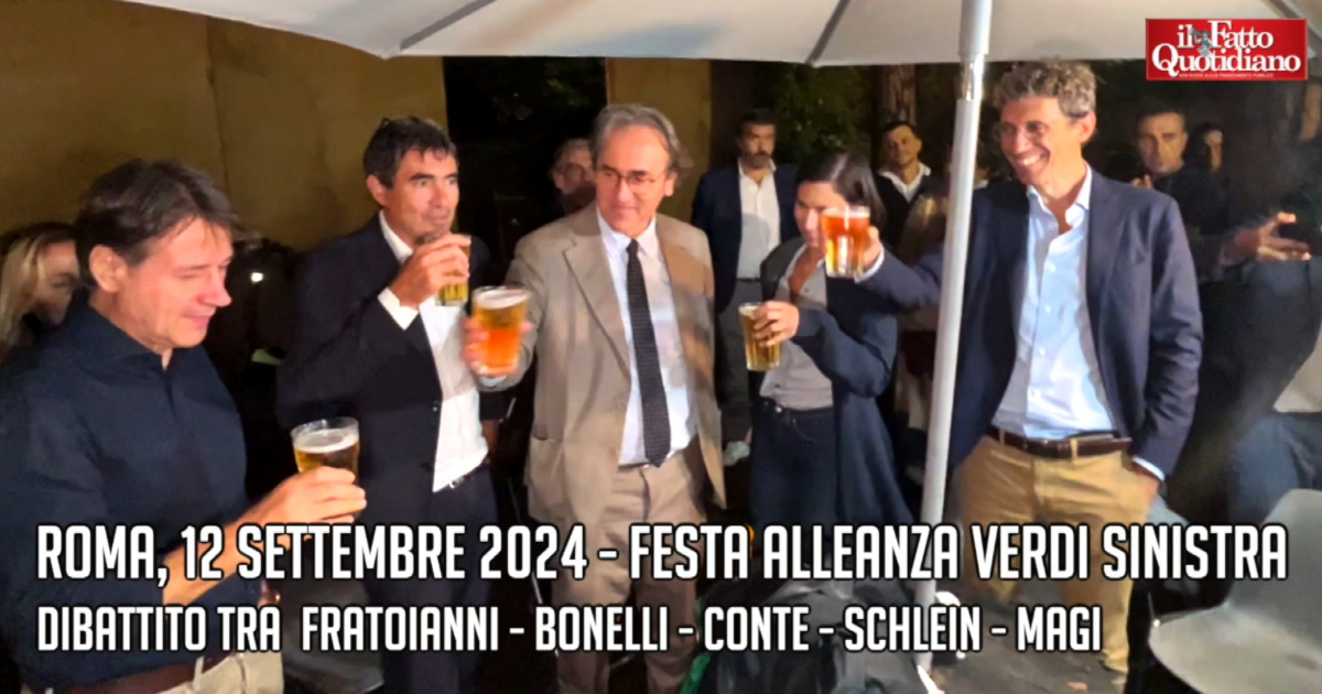 Alla festa di Verdi Sinistra il “patto della birra” con Conte e Schlein. Ma la platea fischia su Renzi e il palco si infiamma sull’Ucraina