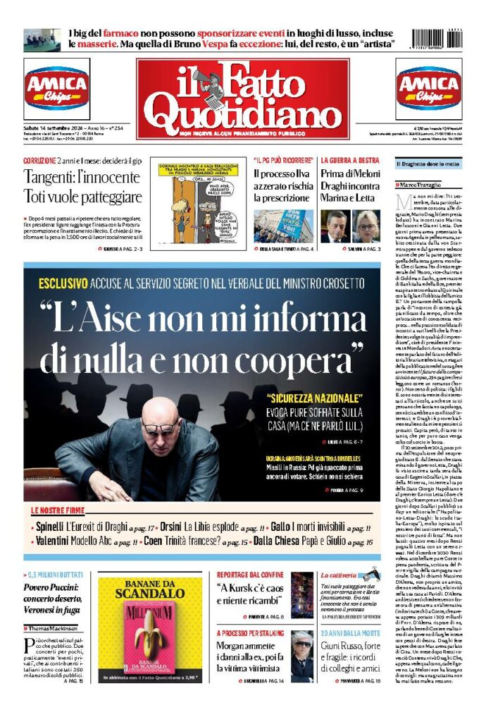 Copertina di sabato 14 Settembre 2024