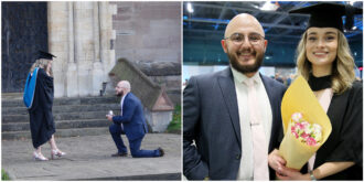 Copertina di Le fa la proposta di matrimonio il giorno della sua laurea, lei commenta: “Come l’ho sempre sognato”. Ma scoppia la polemica sui social: “Le ha rubato la scena”