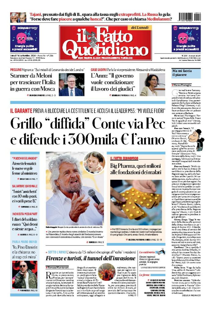 Copertina di lunedì 16 Settembre 2024