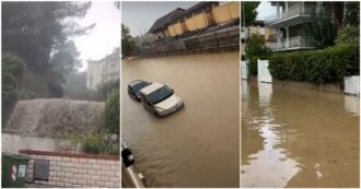 Copertina di Nubifragio nelle Marche, le forti piogge allagano le strade a Osimo e Numana: le immagini