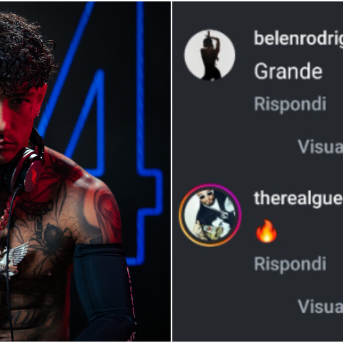 Belen Rodriguez scrive “grande” sotto al post di Tony Effe (e anche Gue Pequeno commenta): c’entra l’attacco a Fedez?