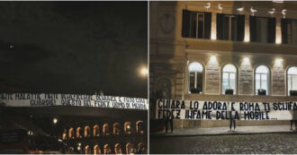 Copertina di “Finte beneficenze, denunce e foto con le guardie! Questo sei, un uomo di mer*a”: a Roma compaiono striscioni che attaccano pesantemente Fedez