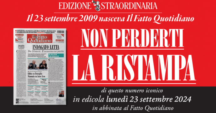 Il primo storico numero del Fatto Quotidiano (23 settembre 2009) 15 anni dopo in edicola: abbiamo deciso di ristamparlo per festeggiare insieme a voi il nostro compleanno