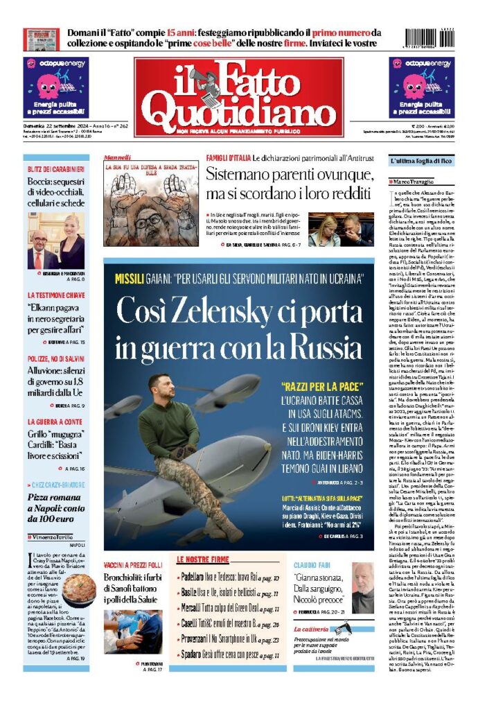 Copertina di domenica 22 Settembre 2024