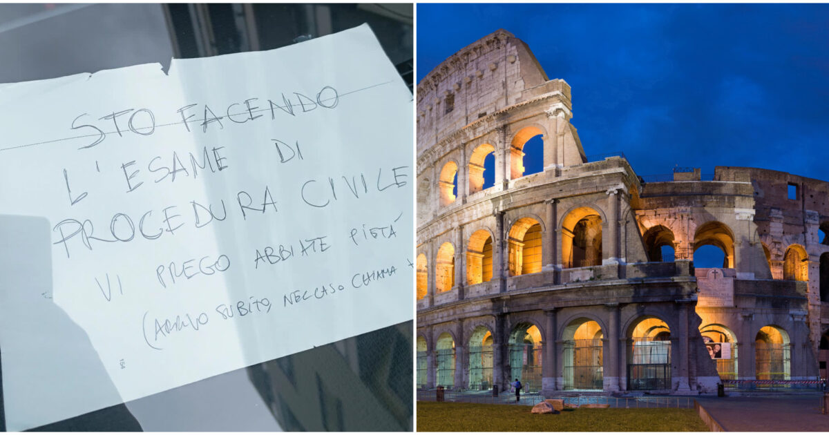 “Sto facendo l’esame di procedura civile. Abbiate pietà”: parcheggia male l’auto, ma si giustifica con un messaggio sul cruscotto