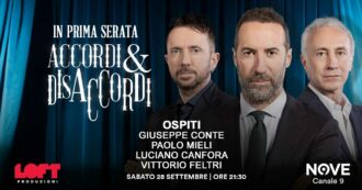 Copertina di Conte, Mieli, Canfora e Feltri ospiti di Luca Sommi ad Accordi&Disaccordi sabato 28 settembre alle 21.30 su Nove. Con Travaglio e Scanzi