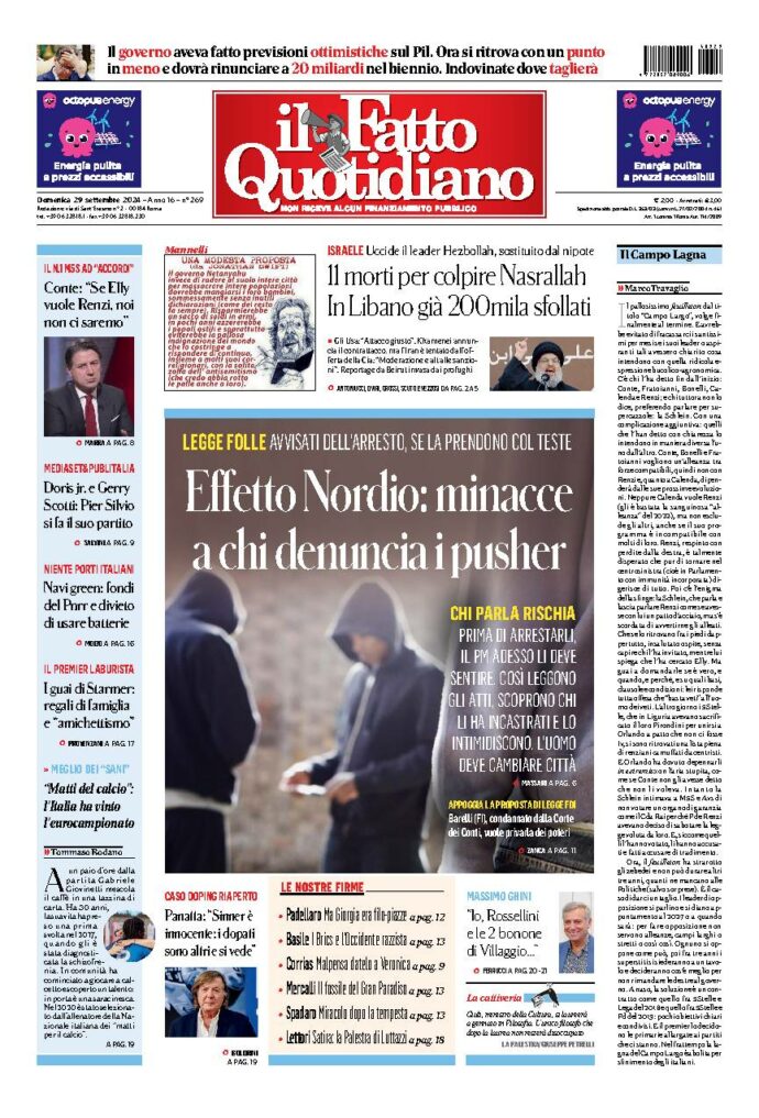 Copertina di domenica 29 Settembre 2024