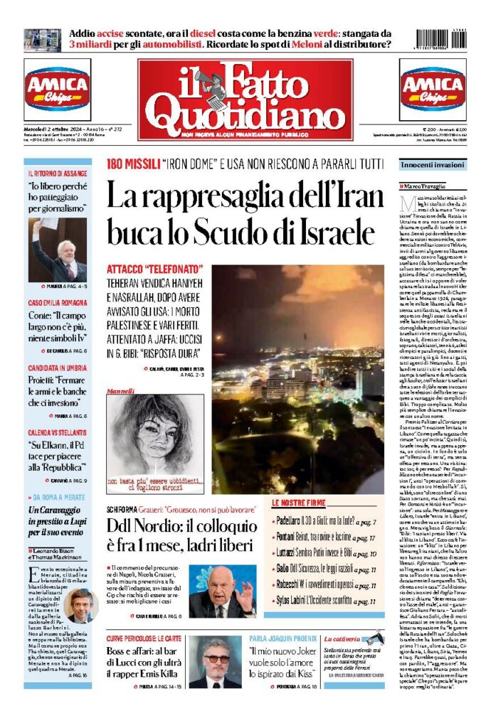 Copertina di mercoledì 2 Ottobre 2024