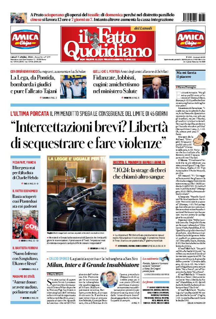 Copertina di lunedì 7 Ottobre 2024