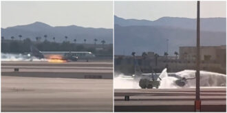 Copertina di Aereo con 197 persone a bordo prende fuoco durante l’atterraggio. Le fiamme, il fumo e l’allarme dei piloti: il video dei soccorsi