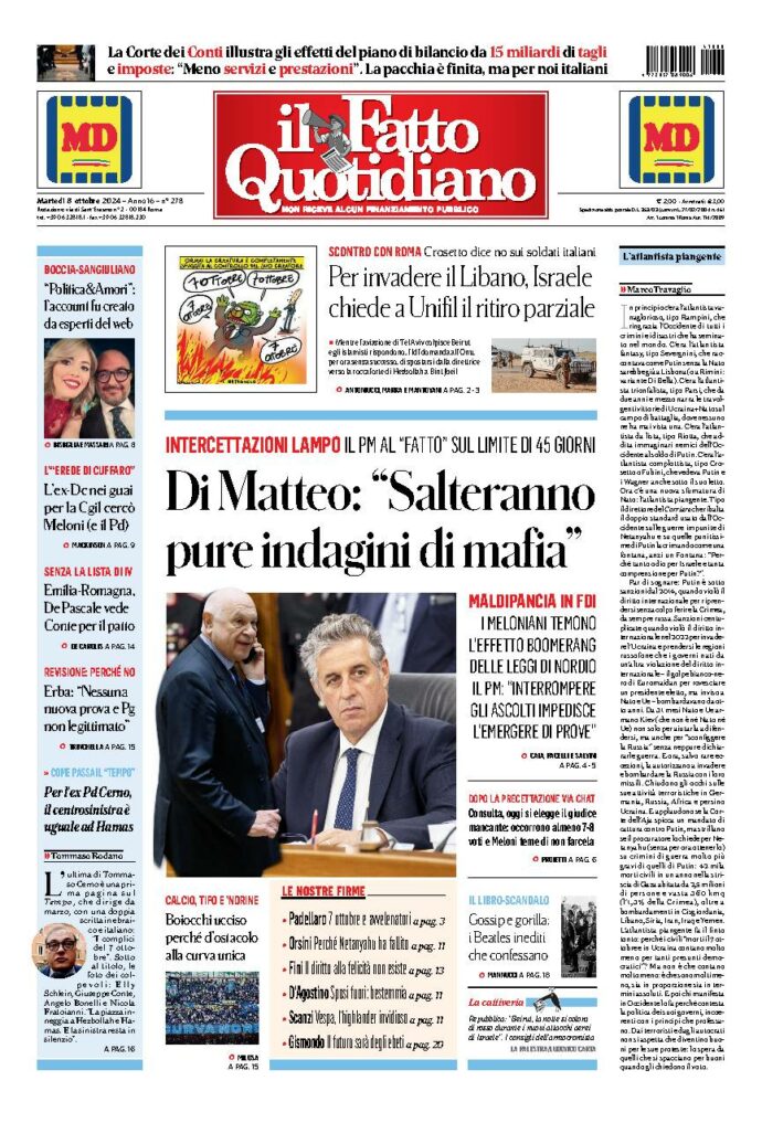 Copertina di martedì 8 Ottobre 2024