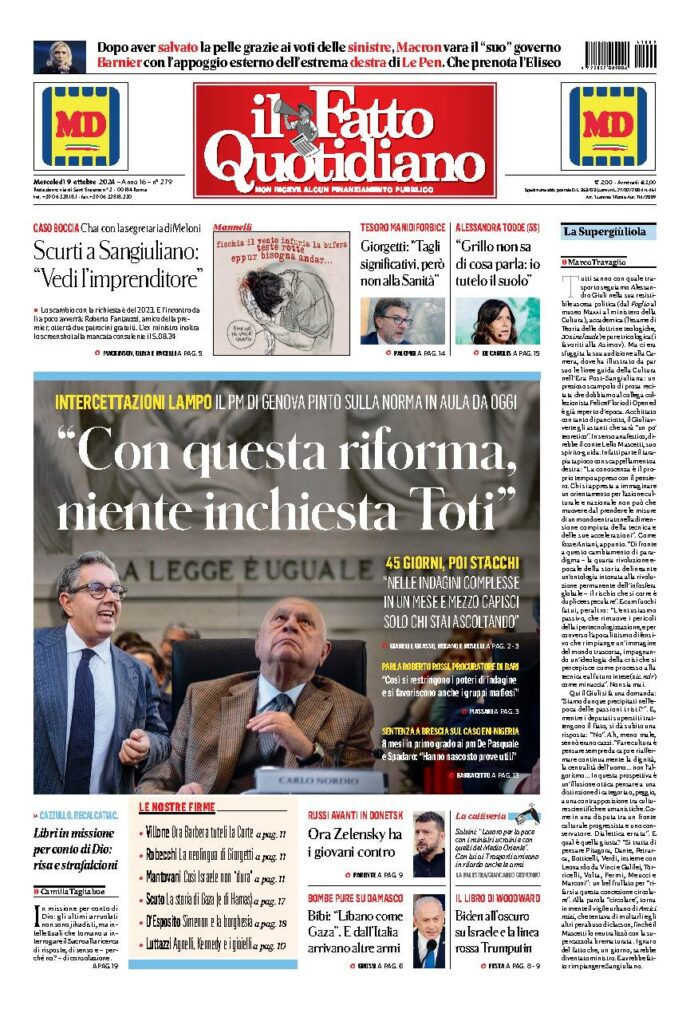 Copertina di mercoledì 9 Ottobre 2024