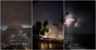 Copertina di L’uragano Milton si abbatte sulla Florida, il video della furia della tempesta: alberi abbattuti e tetti divelti
