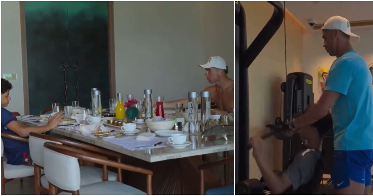 La colazione di casa Ronaldo diventa virale sui social: “Sono un po’ stanco”, dice il figlio. La risposta di papà Cristiano: “Facciamo due ore di allenamento”