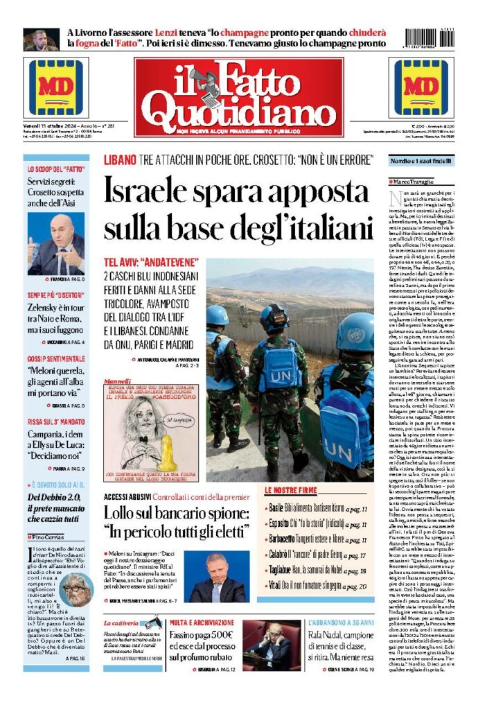 Copertina de Il Fatto Quotidiano di Ven 11 Ottobre 2024