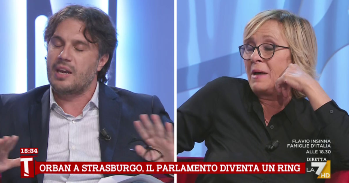 Lite Silvestri Meli a La7. “Diamo armi a Zelensky a spese degli italiani”. “Lui sta combattendo per te e per il tuo simpatico leader Conte”