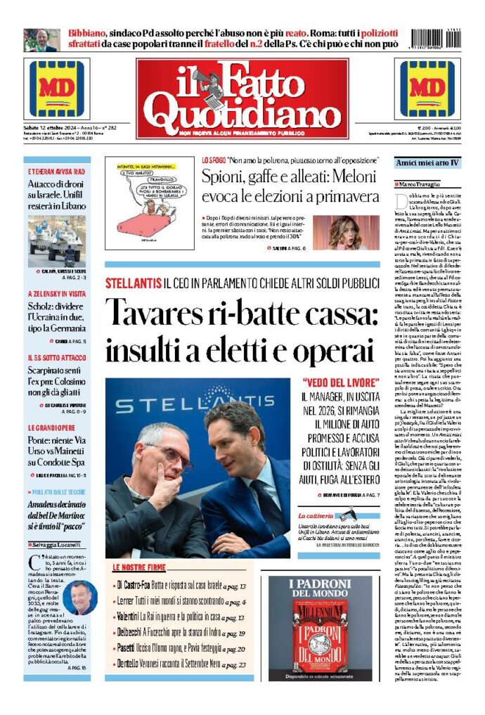 Copertina di sabato 12 Ottobre 2024