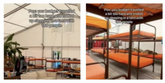 Copertina di “Ho prenotato un letto in un ostello a 16 euro e mi sono ritrovata in una tenda con 180 persone, ecco com’è andata”: il video è virale su TikTok