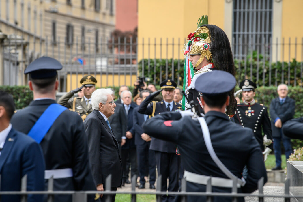 Deposizione di corone al Monumento ai piccoli martiri di Gorla in vista dell’ottantesimo anniversario del bombardamento che uccise 184 bambini con presidente della Repubblica Sergio Mattarella – Milano,  Lunedì 14 Ottobre 2024 
(Foto Claudio Furlan/Lapresse)