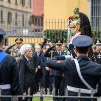 Deposizione di corone al Monumento ai piccoli martiri di Gorla in vista dell’ottantesimo anniversario del bombardamento che uccise 184 bambini con presidente della Repubblica Sergio Mattarella – Milano,  Lunedì 14 Ottobre 2024 
(Foto Claudio Furlan/Lapresse)