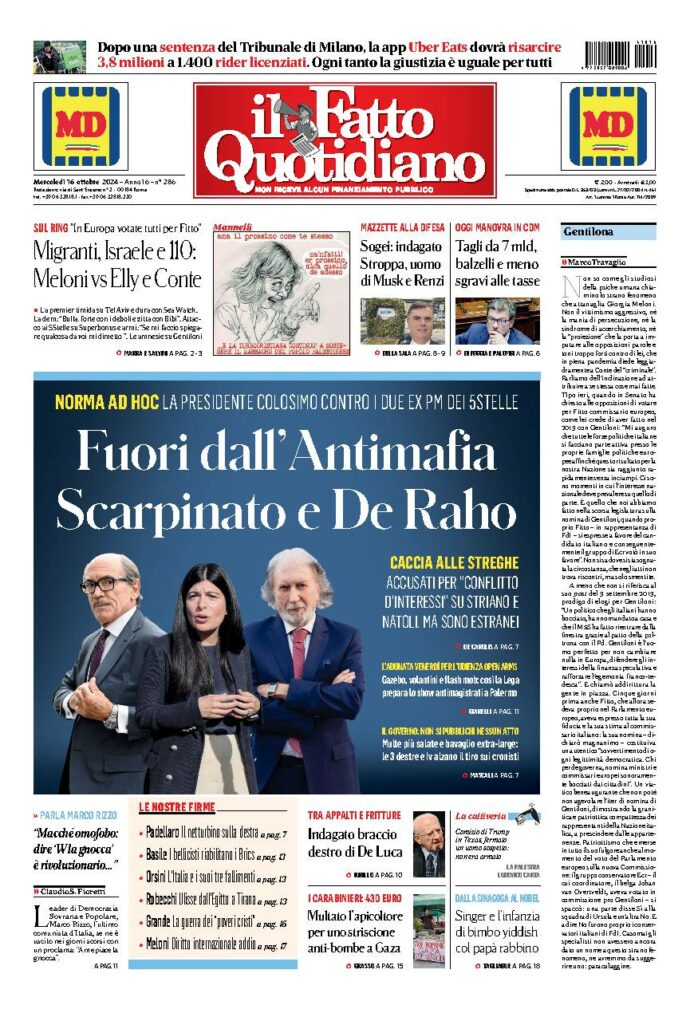 Copertina di mercoledì 16 Ottobre 2024