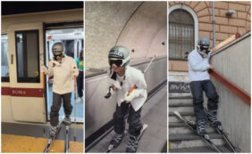 Copertina di “Non volevamo fare tutto sto bordello”. C’è uno sciatore in metro che stupisce tutti. Ma non è come sembra