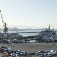 The Italian navy ship Libra is docked at Shengjin port northwestern Albania Wednesday, Oct. 16, 2024, carrying the first group of migrants who were intercepted in international waters  and redirected to Albania in force of an  agreement between the two counties.. (AP Photo/Vlasov Sulaj) 


Assoaciated Press / LaPresse
Only italy and spain